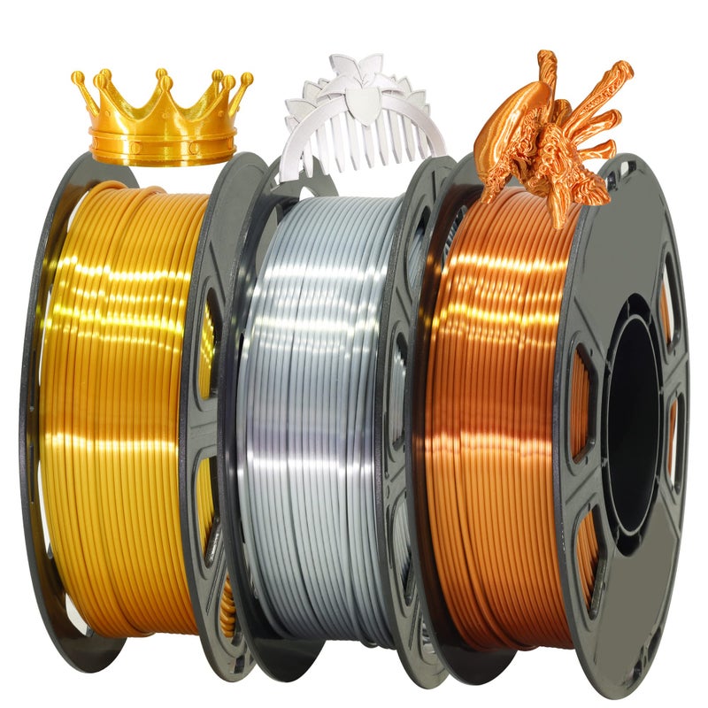 MIKA3D Shiny Silk Gold Silver Copper PLA Filament Bundle, 1.75mm 3D Printer Filament, Each Spool 0.5kg, 3 Spools Pack, with One 3D Printer Remove or Stick Tool MIKA3D - Image 4